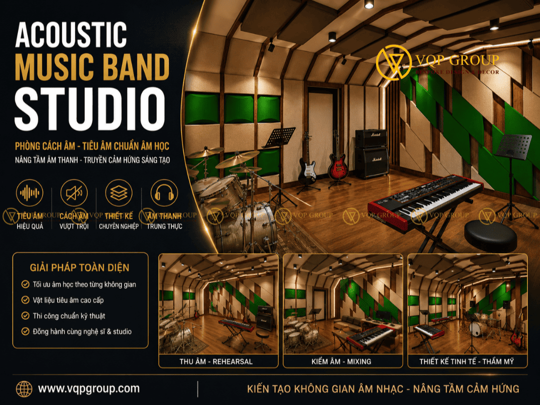 Thi Công Music Band Studio Tại Quận 2 (TP. Thủ Đức): Đẳng Cấp Âm Thanh "Quiet Luxury"