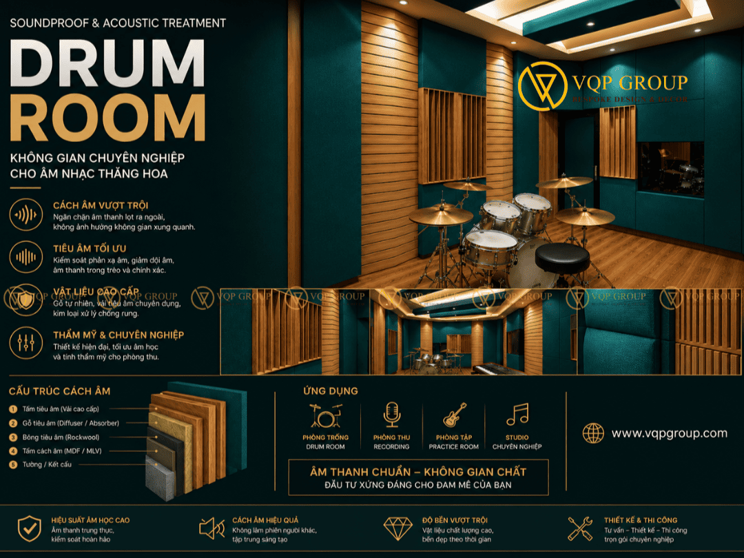 Thiết Kế Và Thi Công Drum Room Chuyên Nghiệp: Giải Pháp Âm Học Toàn Diện Từ VQP Group