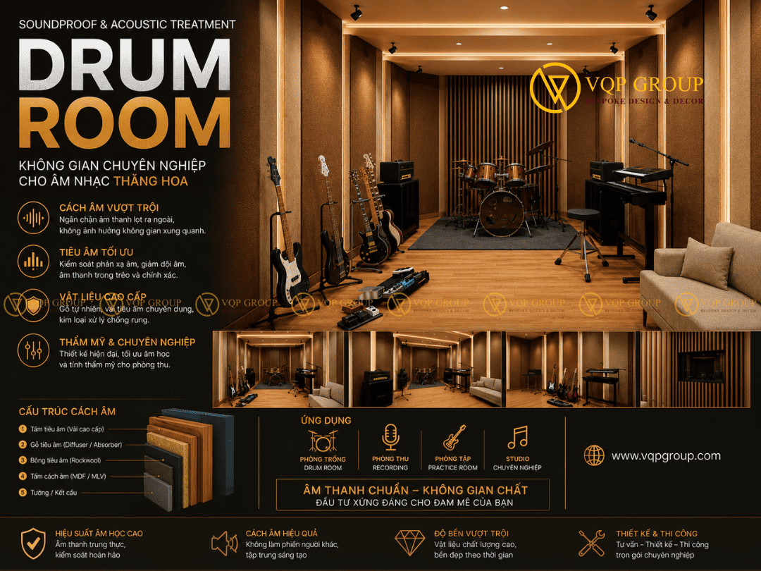 Thiết Kế Và Thi Công Drum Room Chuyên Nghiệp: Giải Pháp Âm Học Đẳng Cấp Từ VQP Group