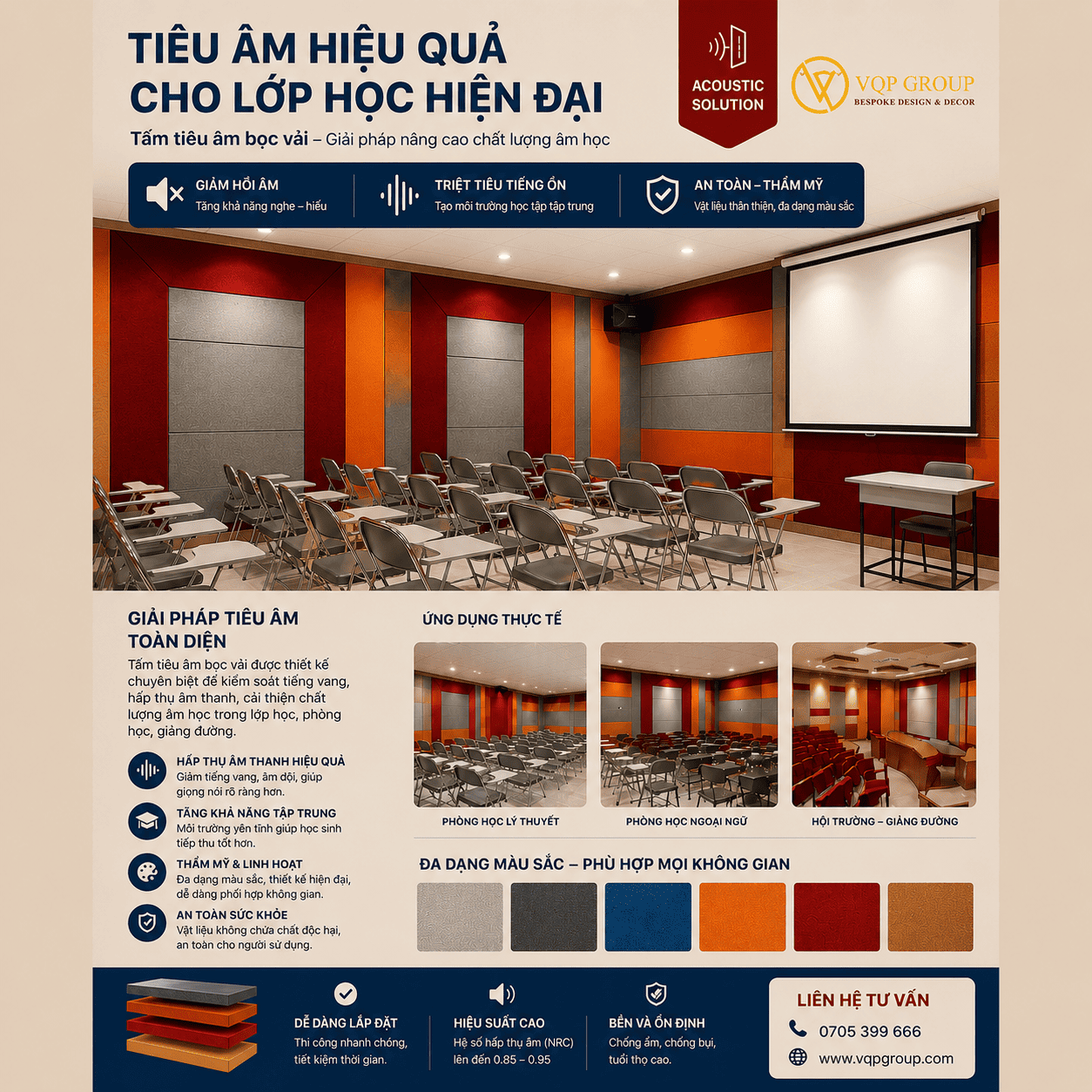 Giải Pháp Tiêu Âm Lớp Học Toàn Diện Với Tấm Tiêu Âm Bọc Vải VQP