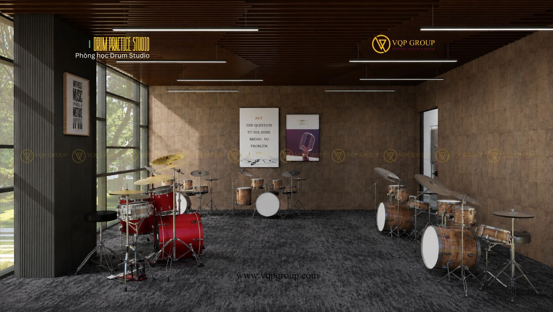 Drum Room trường quốc tế Hải Phòng được thiết kế cách âm tiêu âm chuyên nghiệp cho bộ môn trống