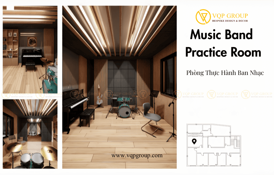 Không gian Music Band Practice Room dành cho học sinh luyện tập Piano, Guitar và Drum chuyên nghiệp