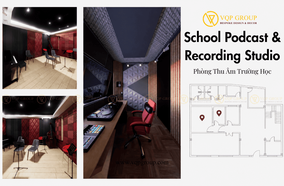 Phòng Podcast và Recording Studio trường học tại Hà Nội được thiết kế cách âm tiêu âm chuyên nghiệp